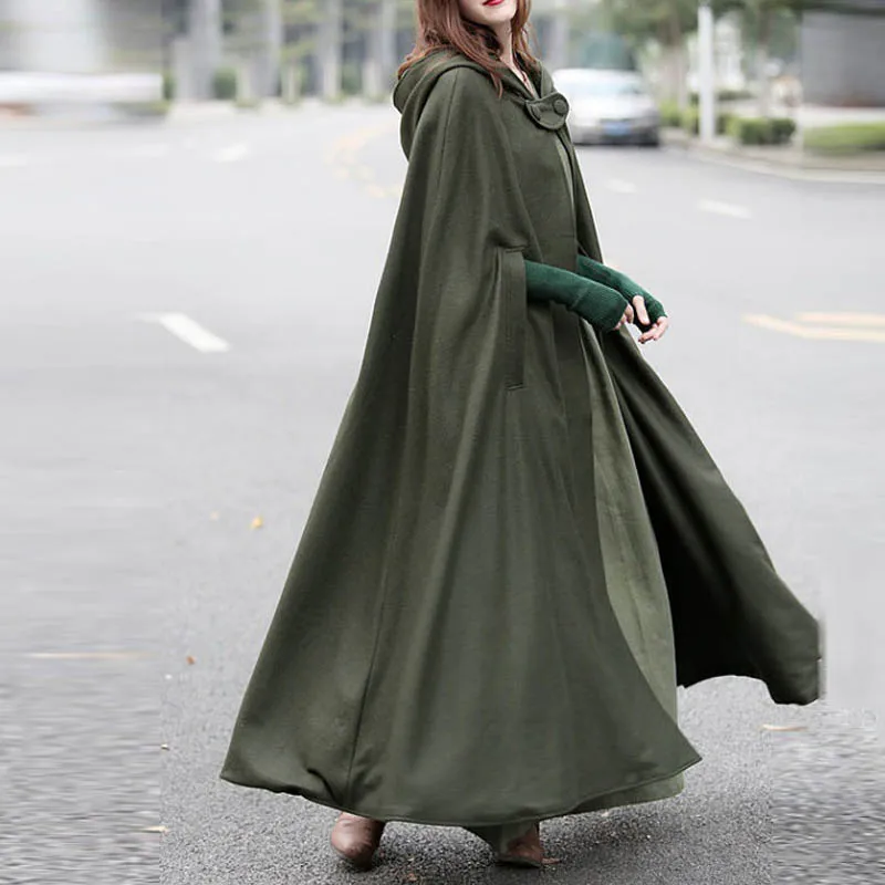 Manteau victorien léger grande taille avec capuche de l'autre coté