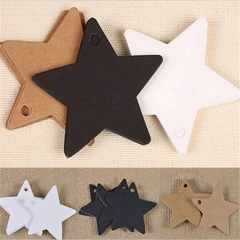

50Pcs Black White Khaki Kraft Paper Star Tags Label Luggage Party Decoration Gift Box Hang Tag Gift Card Wedding Decoration-S