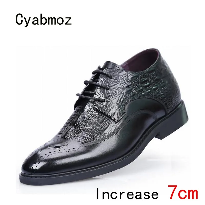 

Cyabmoz Men Height Increasing Shoes Genuine leather Invisibly 7cm Carving Hidden Heels Elevator Lace up Man Dress Business Shoes