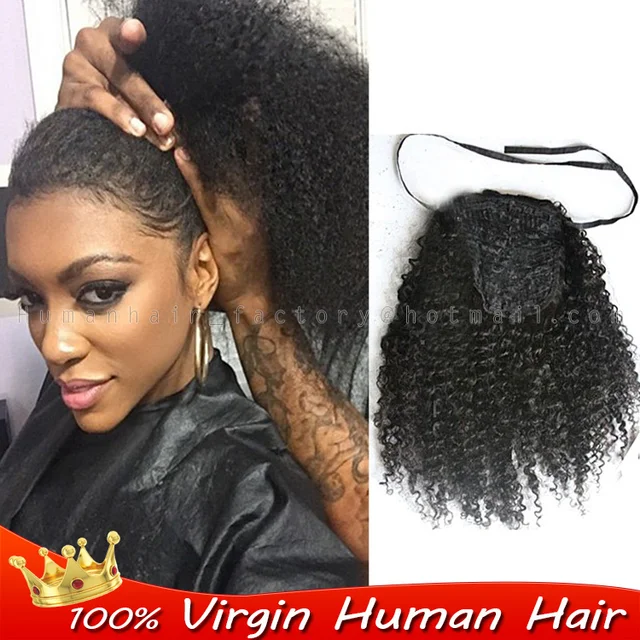 Drawstring ponytail afro curly ponytail 16% Human real Hair ...