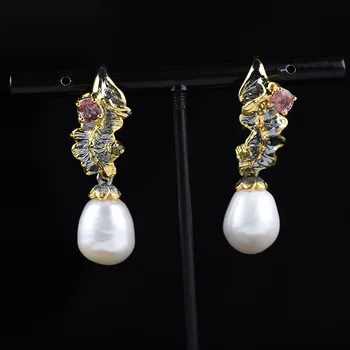 

New Italian craft 925 silver inlaid shaped pearl earrings Creative design earrings free shipping