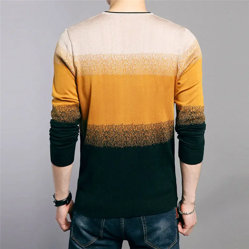 YWSRLM модный свитер с градиентным воротником Мужской Хлопковый шерстяной мужской s свитер полосатый пуловер с принтом мужской v-образный вырез Pull Homme плюс размер 4XL