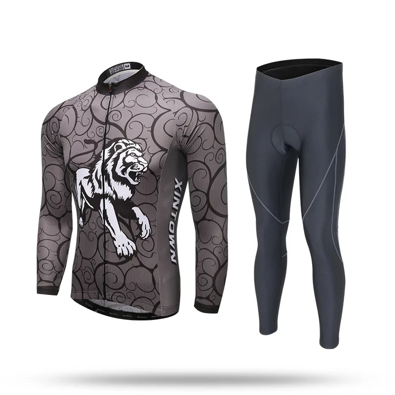 

New Men Cycling Set Brown Tiger Long Sleeve Anti-sweat Jersey GEL Pad Pants Trousers Bike Bicycle Jersey Suit Ciclismo Bicicleta