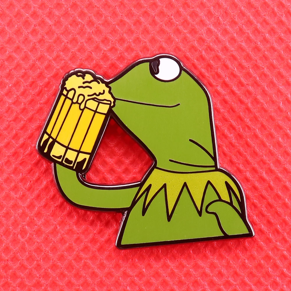 

Kermit drinking beer enamel pin Meme frog brooch none of my business funny badge gift creative animal jewelry