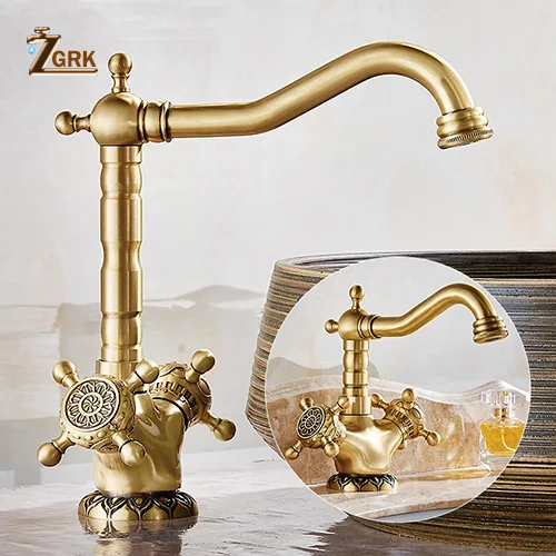 ZGRK смесители для раковины, античная латунь, кран для ванной комнаты, кран для раковины с резьбой, вращающаяся двойная ручка, смесители для горячей и холодной воды - Цвет: 02