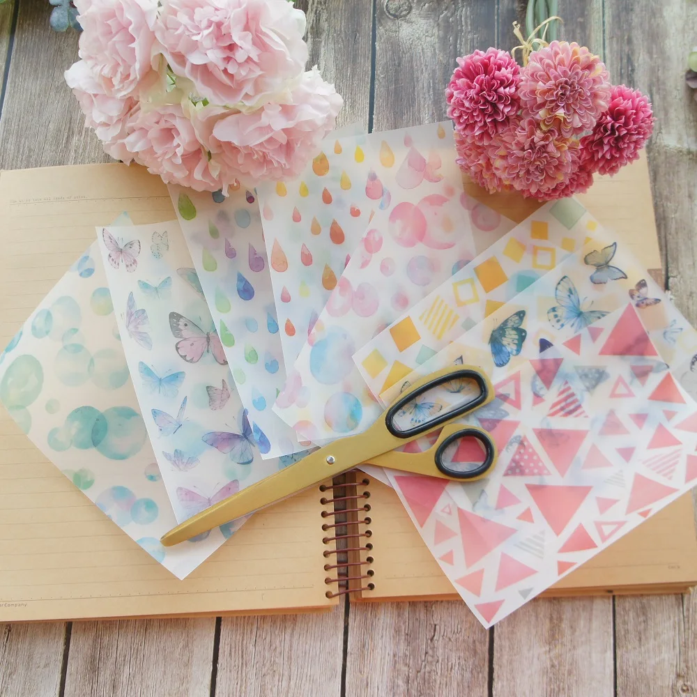 

8 Sheets/lot 12*17cm DIY colorful Butterfly Bubbles Paper Sticker Wrapping Creative Paper Craft Background Scrapbooking