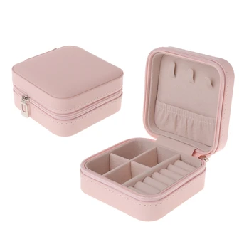 

Portable Jewelry Storage Box Zipper Women Earring Ring Necklace Organizer Display Case Travel Accessory