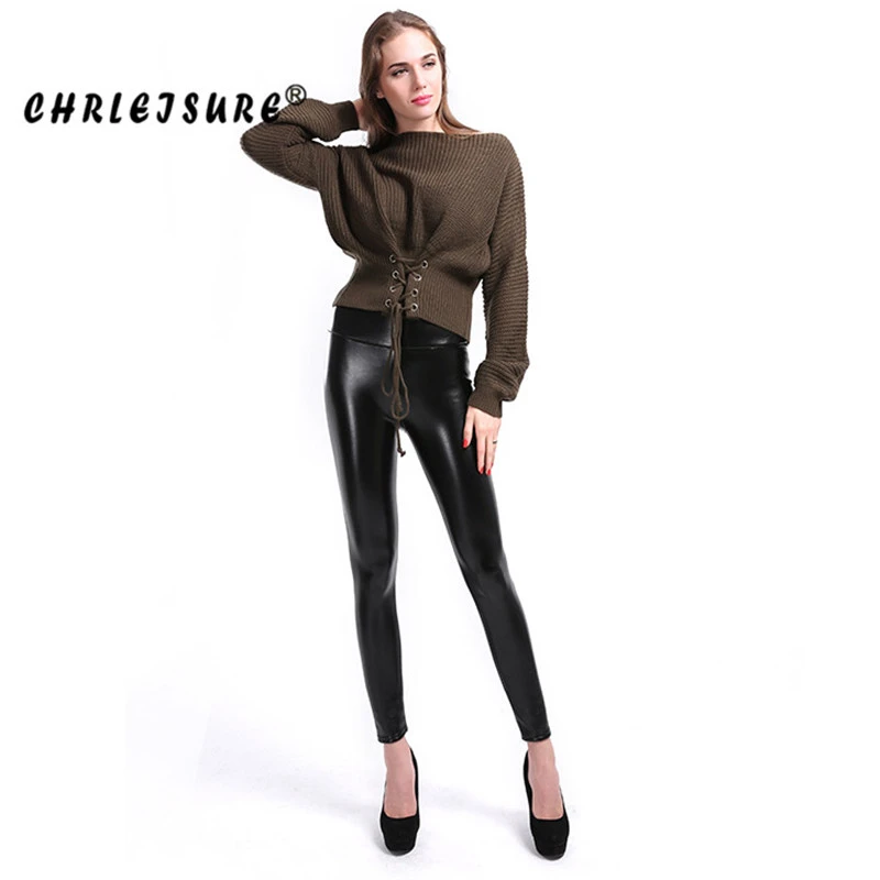 CHRLEISURE 5XL размера плюс бархатные кожаные леггинсы теплые зимние женские длинные леггинсы из искусственной кожи с высокой талией тонкие женские леггинсы