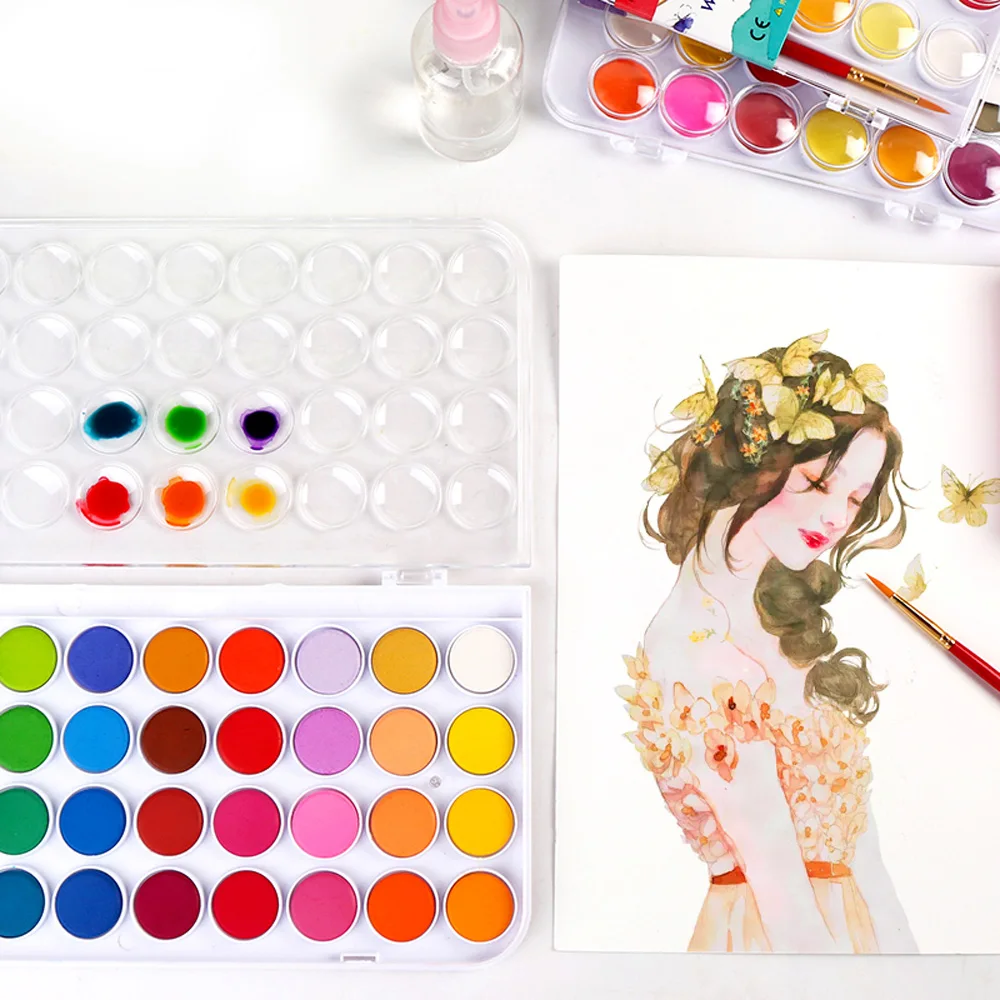 

36 Colors Solid Watercolor Paint Professional Artist Paints Box with Paintbrush Bright Color Watercolor Pigment Set Art Supplies