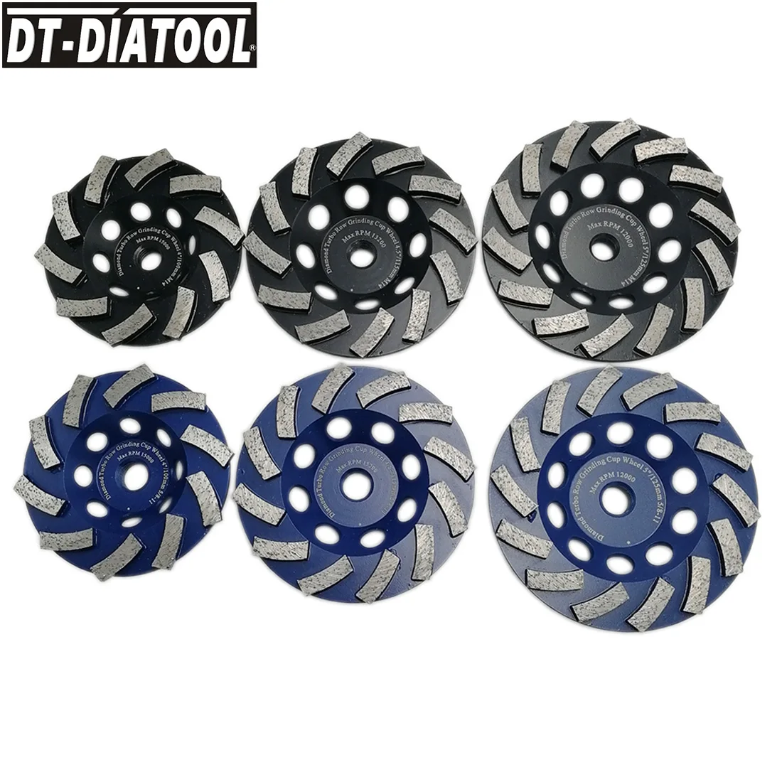DT-DIATOOL 2pcs/pk 4"/4.5"/5"/7" Diamond Segmented Turbo Cup Grinding Wheel with M14 or 5/8-11 thread for Concrete hard Stone