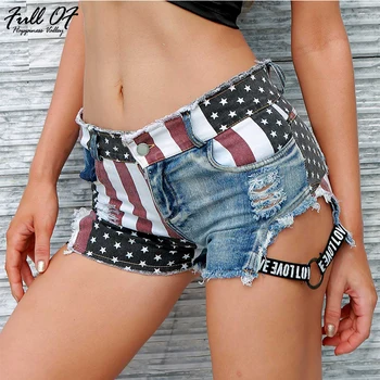 

Fashion short jeans woman befree Sexy US flag print Vintage high waist Women jeans Hole Night club ladies shorts clothes Hot New