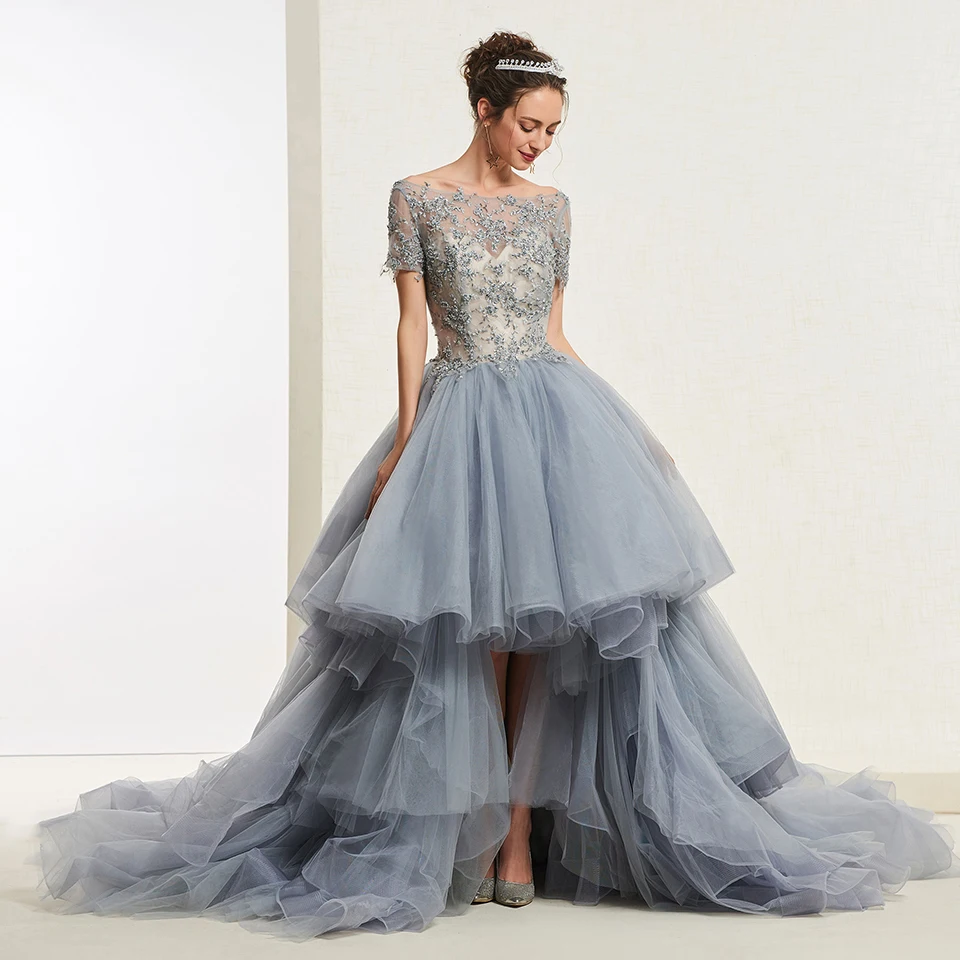 Бальное платье Dressv темно серого цвета с бисером бальное коротким рукавом милое