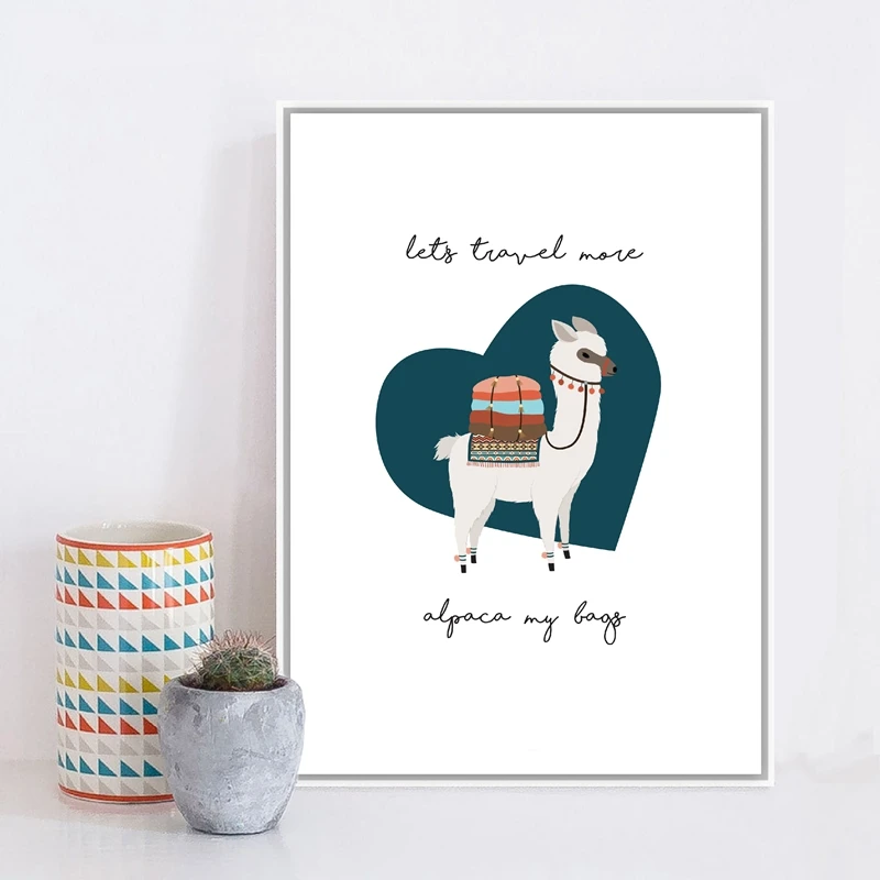 

Canvas Prints Modern Pictures Wall Art Painting Home Decoration Nursery Animal Alpaca Modular Nordic Style Poster For Kids Room