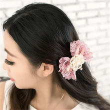 Women’s Fashion Bowknot Lace Pearl Hairpin JW350