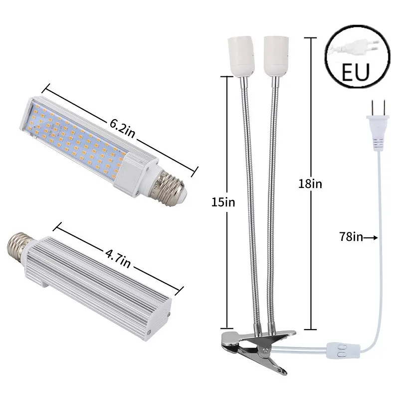 Светодиодный светильник для выращивания растений, солнечный свет, полный спектр, 45 Вт, 50 Вт, 60 Вт, E27, с двойной головкой, гибкая лампа для теплицы, цветок, Фито, лампа EU/US