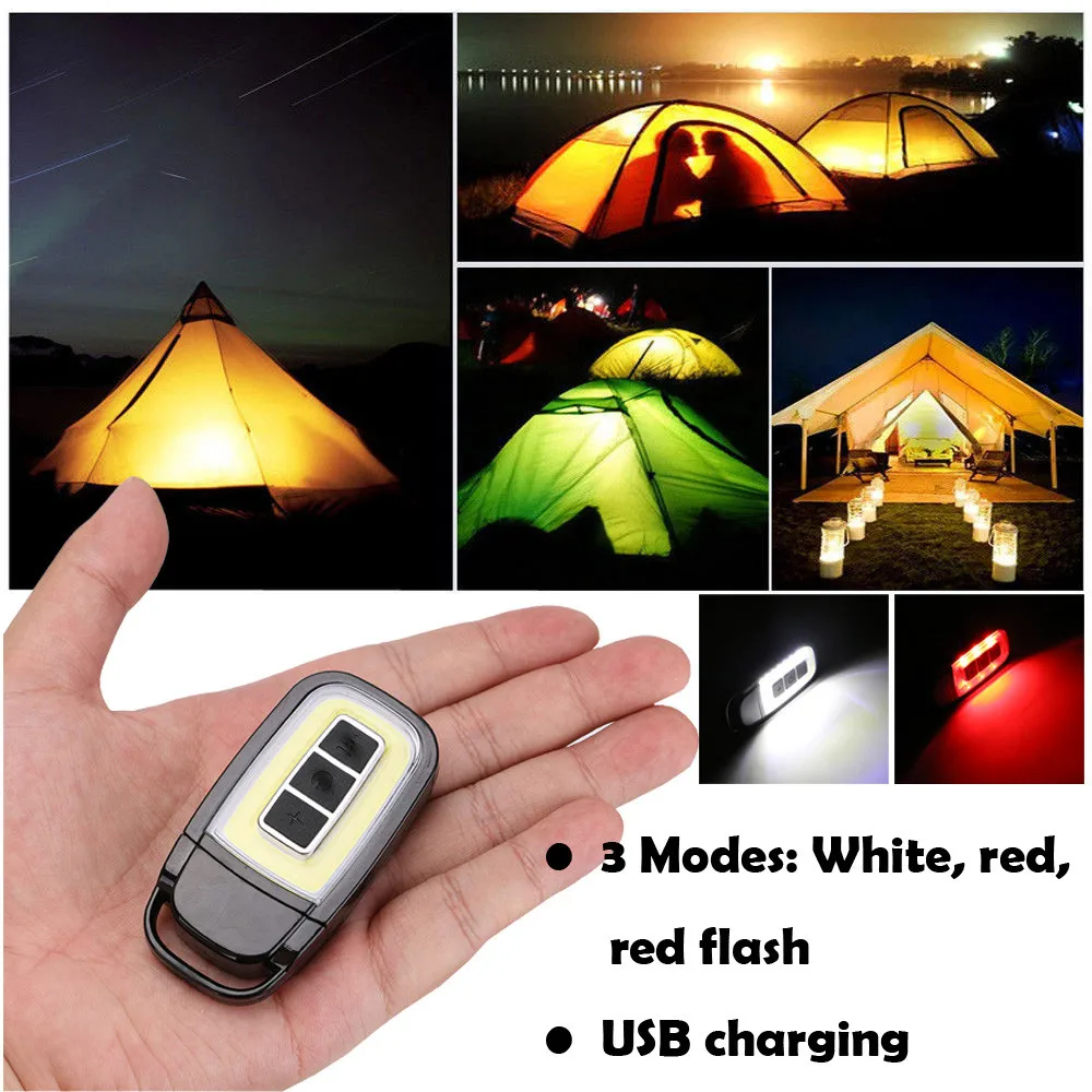 Mini Portable USB Rechargeable COB LED Light 3 mode Keychain Lamp Flashlight Hot