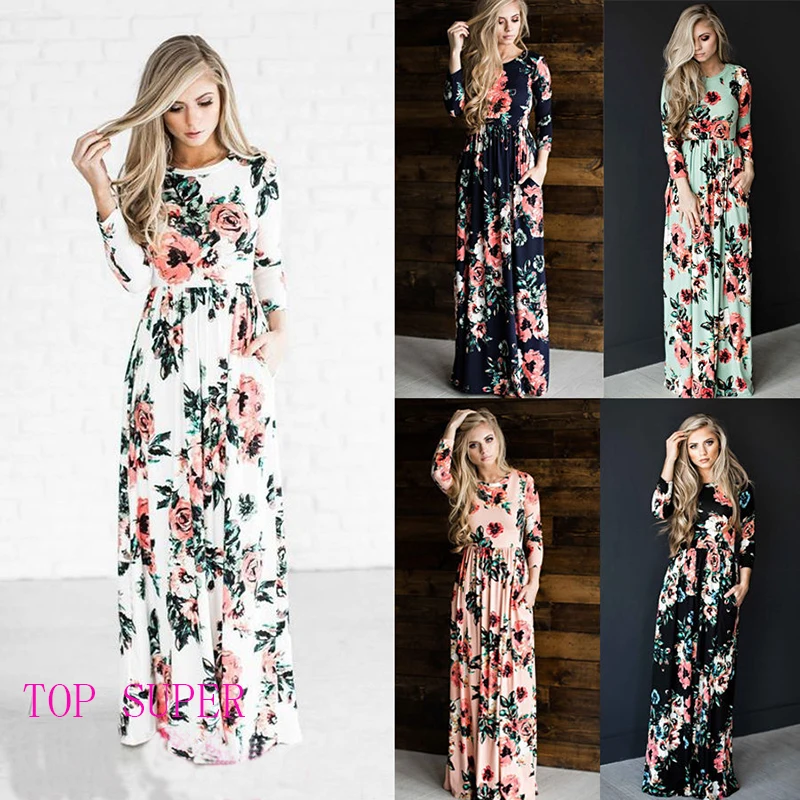 Summer-Women-Floral-Print-Wrist-Sleeve-Empire-Waist-Boho-Dresses-Femme-Vestidos-Ladies-Evening-Party-Long(1)