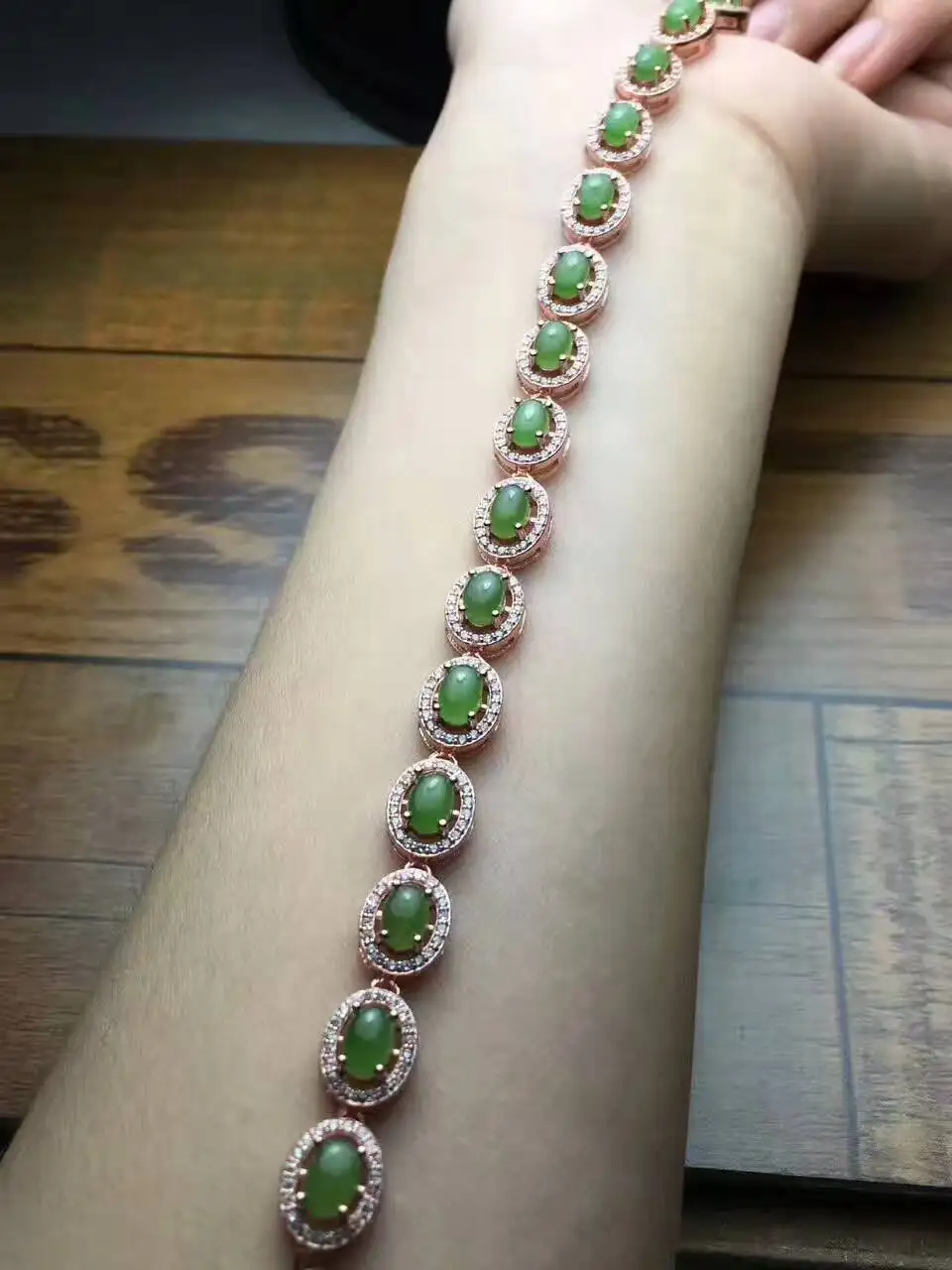  Bracelet jaspe vert naturel Bracelet pierre gemme naturelle 925 bracelet en argent luxueux classiqu