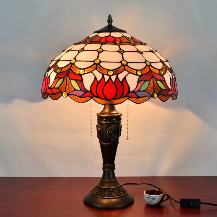 

16 дюймов барокко абажур из витражного стекла настольная лампа Тиффани страна Стиль прикроватная лампа E27 110-240V