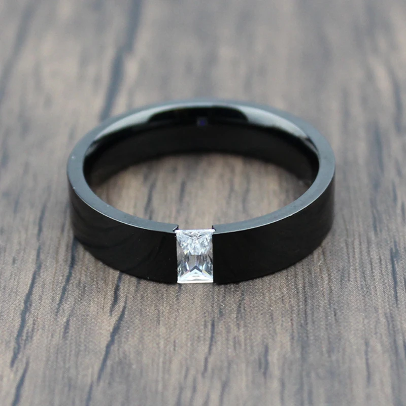 Meaeguet 6MM Wide Stainless Steel Men's Wedding Rings Black/Gold Color Wedding Ring Bijoux Crystal Stone Fashion Anel Jewelry