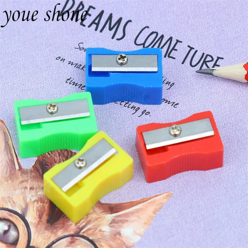 2PCS /Single Hole Plastic Pencil Sharpener Simple Square Mini Color