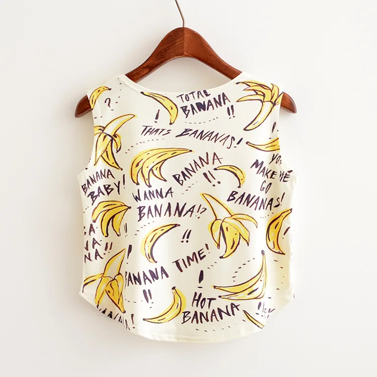Новое поступление женские летние топы женский укороченный Топ тройник с принтом банана летнее платье без рукавов укороченная футболка