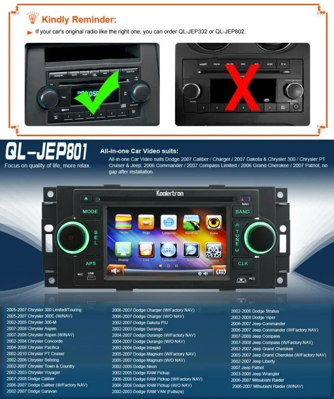 Top 5" Car DVD Player For Chrysler 300C PT Cruiser Dodge Ram Jeep Grand Cherokee With GPS Navigation Radio Bluetooth iPod USB Map 2