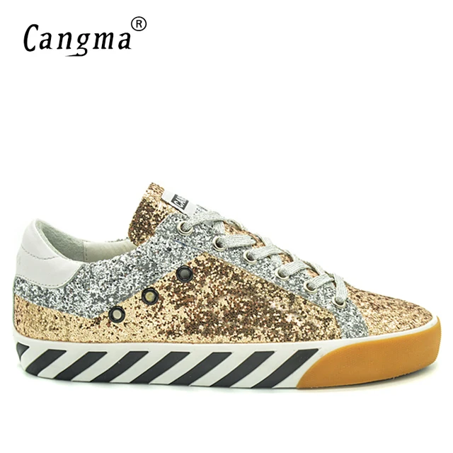 CANGMA Deluxe Casual Shoes Men Sneakers Autumn Gold Bass Glitter Sequin Leather Zebra Male Leisure Shoes Chaussure Plus Size