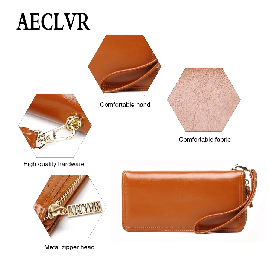 AECLVR одноцветные Длинные кошельки с масляным воском + держатель для карт