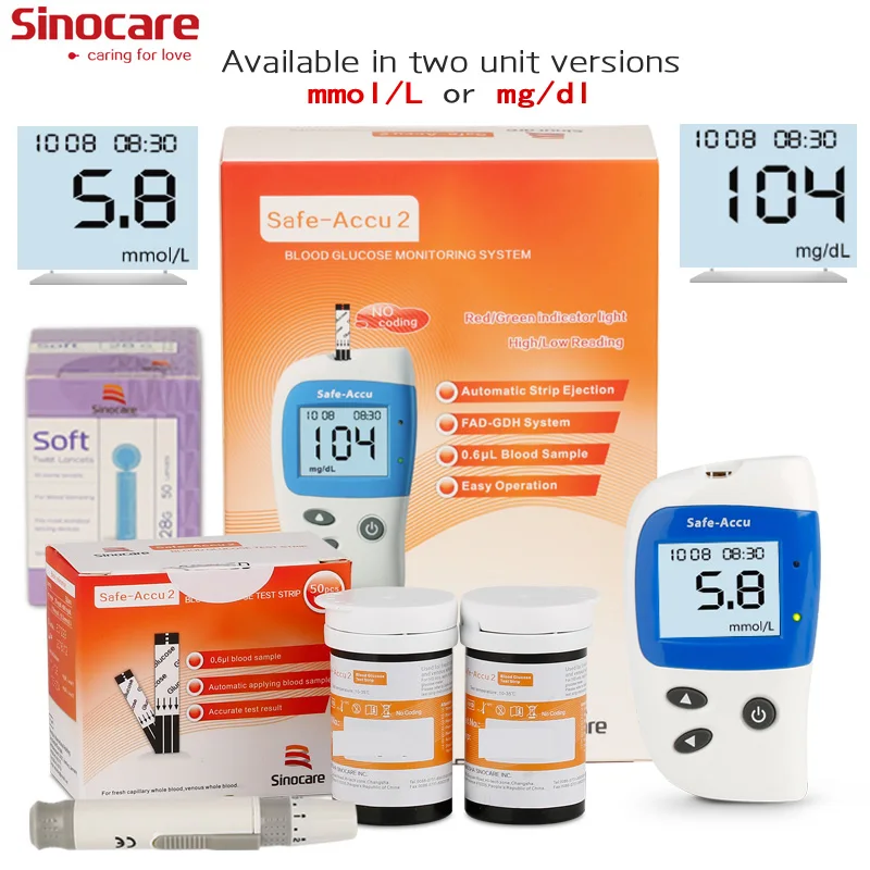 

Safe Accu2 Blood Glucose Meter with 50/100 Test Strips and Lancets Needles For Diabetes Blood Glucometer Blood Sugar Detection