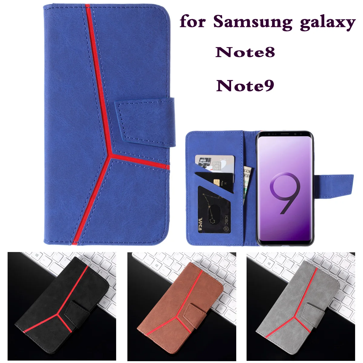 

Note9 Case For Samsung Galaxy Note 9 splice Leather Case Card Holder Stand Book Flip Cover Samsung galaxy Note 8 pu Wallet Case