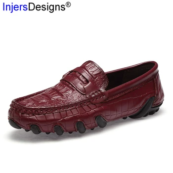 

Hot Sale Men Driving Shoes Slip-On Soft Moccasins Casual Boat Shoes Men Fashion Crocodile Embossed Loafers Mocasines Size 38-43