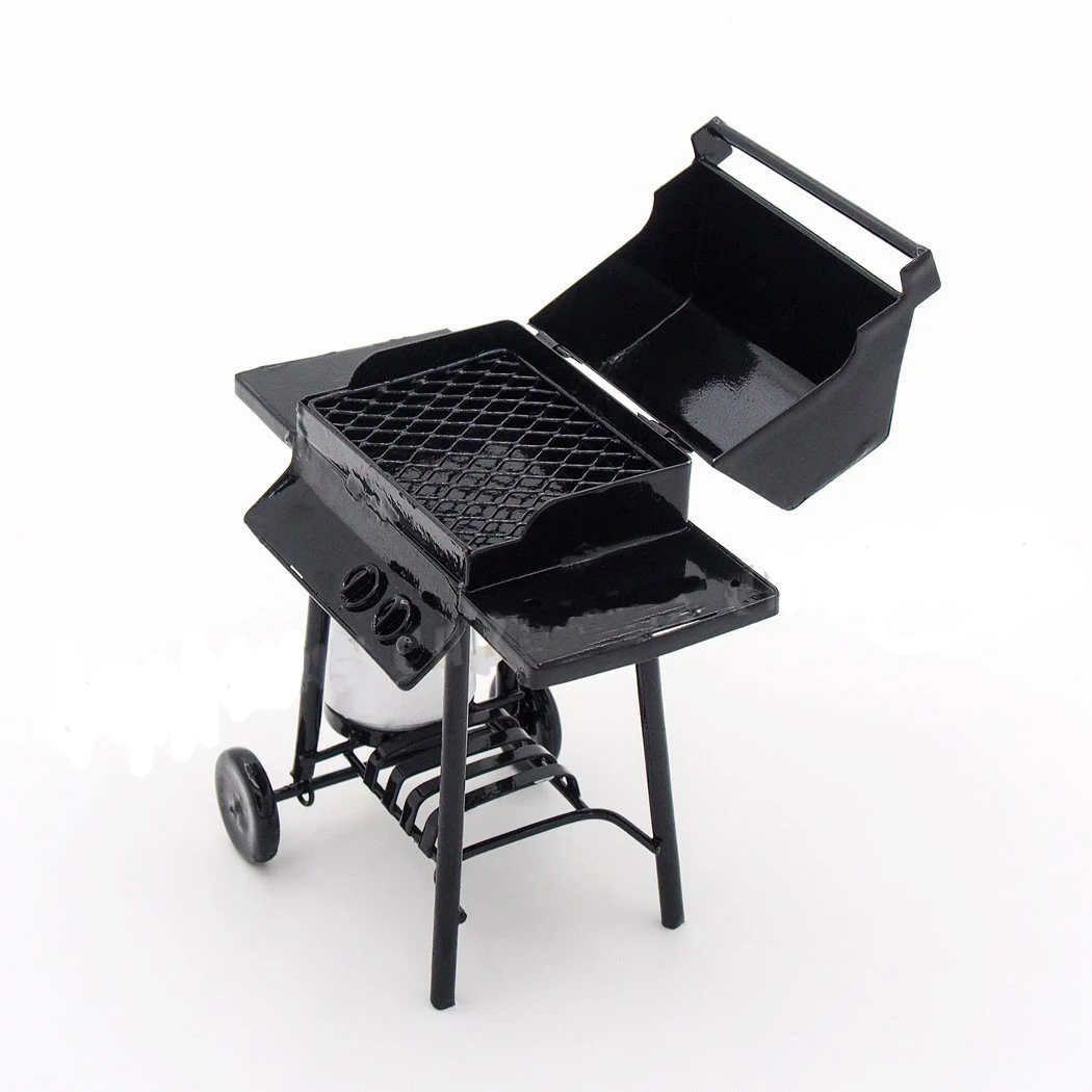 1//12th Scale Dollhouse Miniature BLACK METAL BAR-B-Q GRILL WITH PROPANE TANK