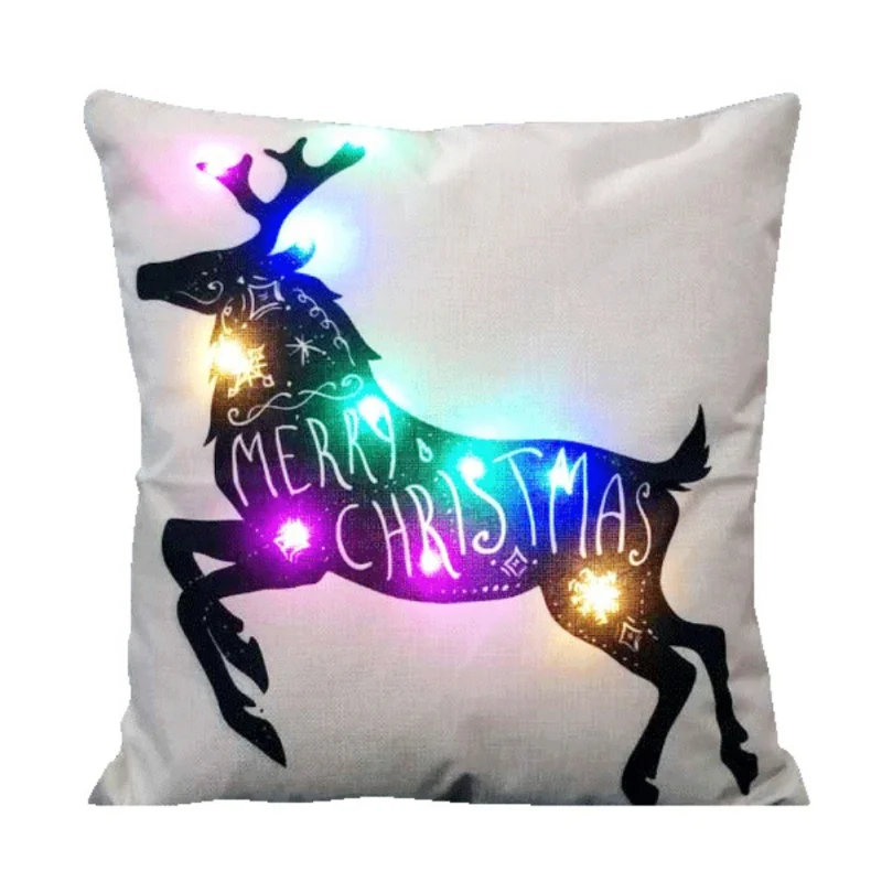 Lovely Christmas LED Light Cotton Linen Sofa Cushion Cover Throw Xmas
