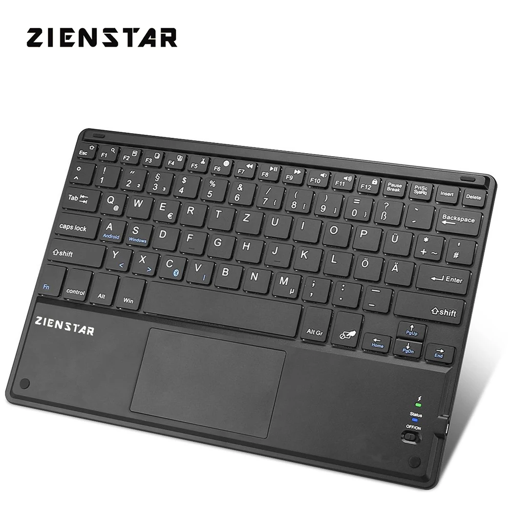 Zienstar 10 inch Wireless Bluetooth keyboard with Touchpad, QWERTZ