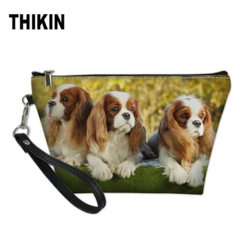 

THIKIN Cute Spaniel Dog Large Cosmetic Bag Pet Dog Printing Make Up Case PU Leather Professional Neceser Portable Wash Kit Bags