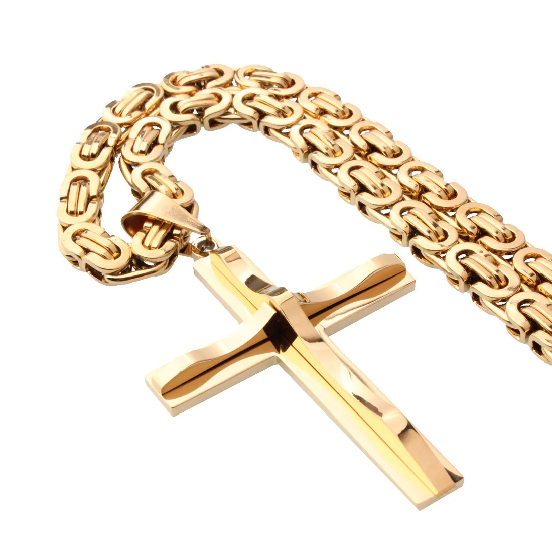 Крутой Золотой христианский крест кулон ожерелье мужской крепкий из нержавеющей стали Распятие звено цепи Религиозные ювелирные изделия тело заявление подарок