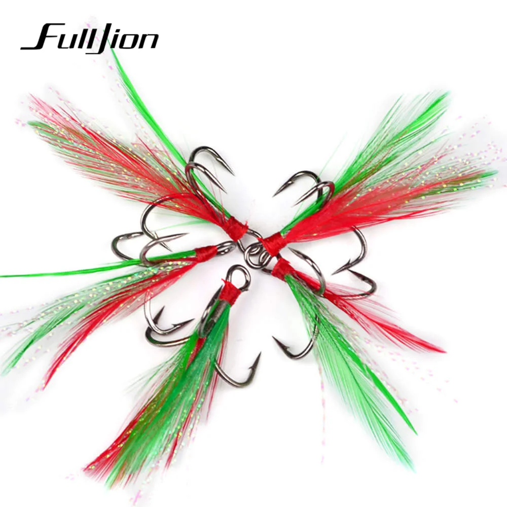 Fulljion 10 шт./лот красочные рыболовные крючки из высокоуглеродистой стали рыболовные крючки с пером для ловли карпа размер 2#4#6#8#10