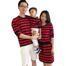 Famille Correspondant Tenues 2016 Automne Printemps Chandail Famille Look Correspondant Vêtements Mère Fille Robes Père Fils T chemises