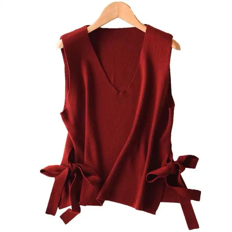 zocept Female Vest Jacket Women V-Neck Cashmere-Blend Knit Sweater Waistcoat Women's Lace-up Style Cashmere Vest On Both Sides