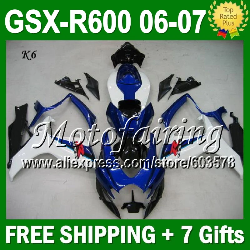 

Blue white 7gifts+Cowl For SUZUKI 06 07 K6 GSXR600 HOT L#3641 Hot Blue white GSXR 600 GSX-R600 2006 2007 GSXR-600 Fairings Kits