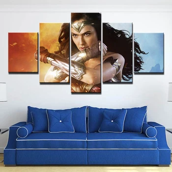 

Canvas HD Prints Posters Home Decor Wall Art Painting 5 Panels Wonder Woman Pictures For Living Room Framework