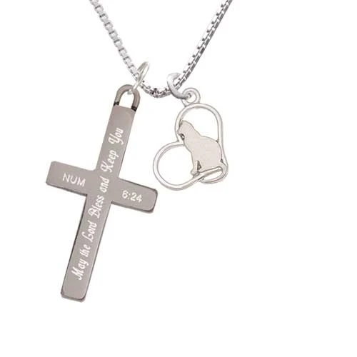 Cat Silhouette Heart - Bless and Keep You - Cross Necklace (1)