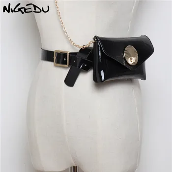

Chain women Waist Bag Women's Chest Bags Patent leather Fanny Packs for Ladies Crossbody bag mini iphone wallet bolsa Coin Purse
