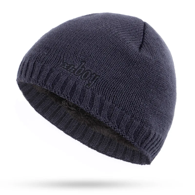 Новая модная брендовая вязаная шапка XHBOY, клетчатая полосатая Мужская зимняя шапка, теплая бархатная утолщенная Кепка Skullies Bone для мужчин - Цвет: Navy