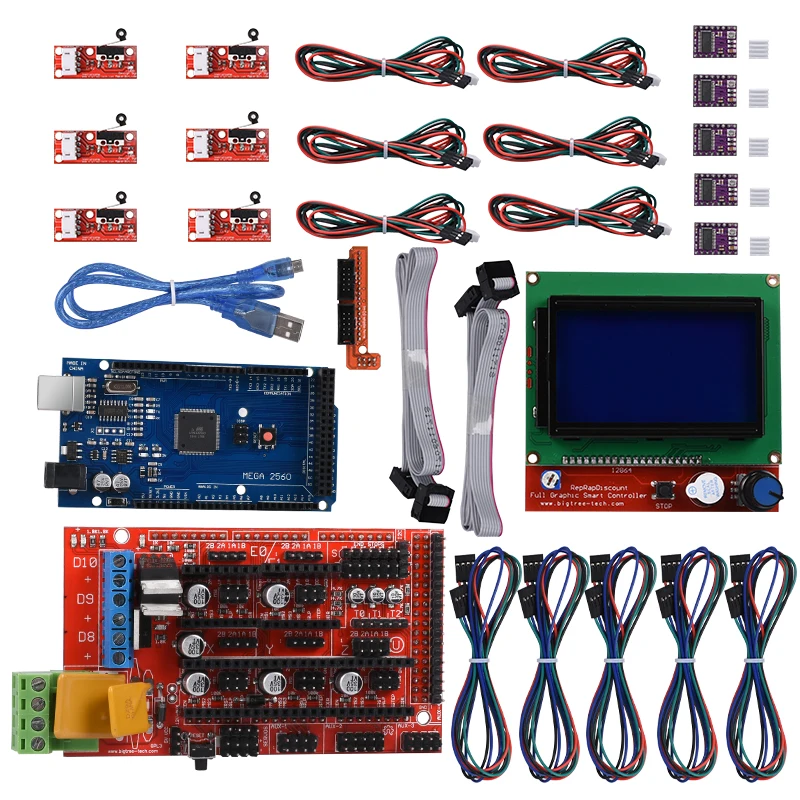 Наборы для 3D-принтеров Reprap Ramps 1,4+ Mega 2560+ heatкровать mk2b+ 12864 ЖК-контроллер+ DRV8825+ механический оконечный упор+ кабели