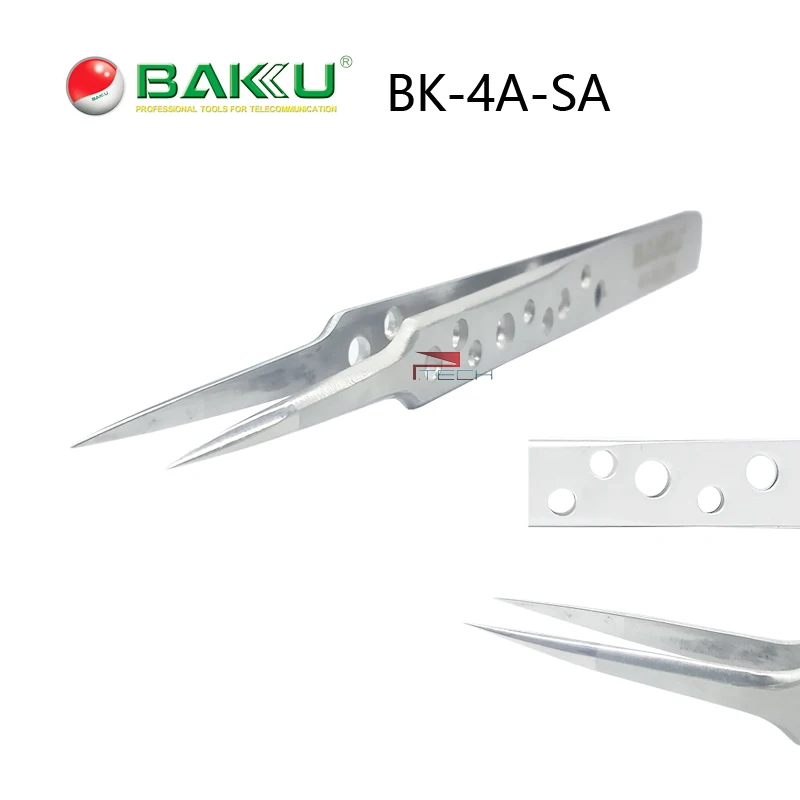 

BAKU 4A-sa Anti-static Precision Fine Pointed Stainless Steel Tweezers with Hollow Holes, Professional Multi Repair Hand Tool