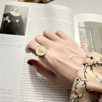 

New 925 Sterling Silver Figure Coin Rings Gold Fashion Personality Dollar Avatar Coin Open Rings For Women Gold Charms Jewelry