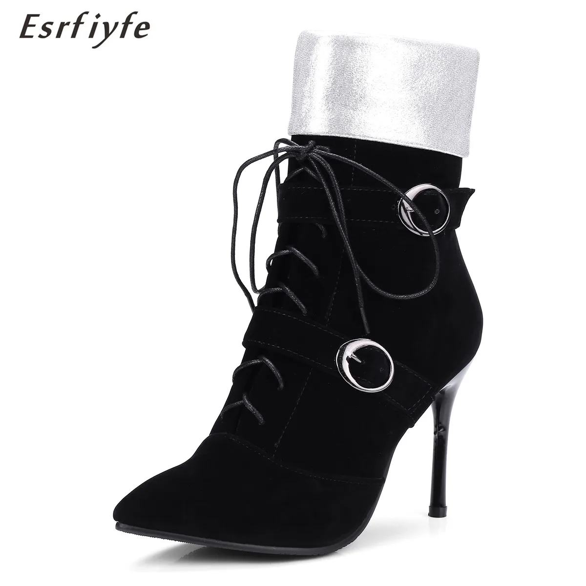 

ESRFIYFE New Autumn Winter European and American Style High Heel with Side Zipper Fashion Stitching Ankle Boots Women's Shoes
