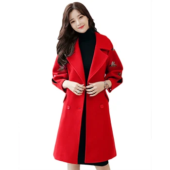 

Woolen coat female long section Korean style 2020 autumn and winter new thick silk embroidery long women jackets yna817929